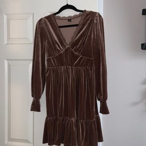 Brown Velour Long Sleeve Dress